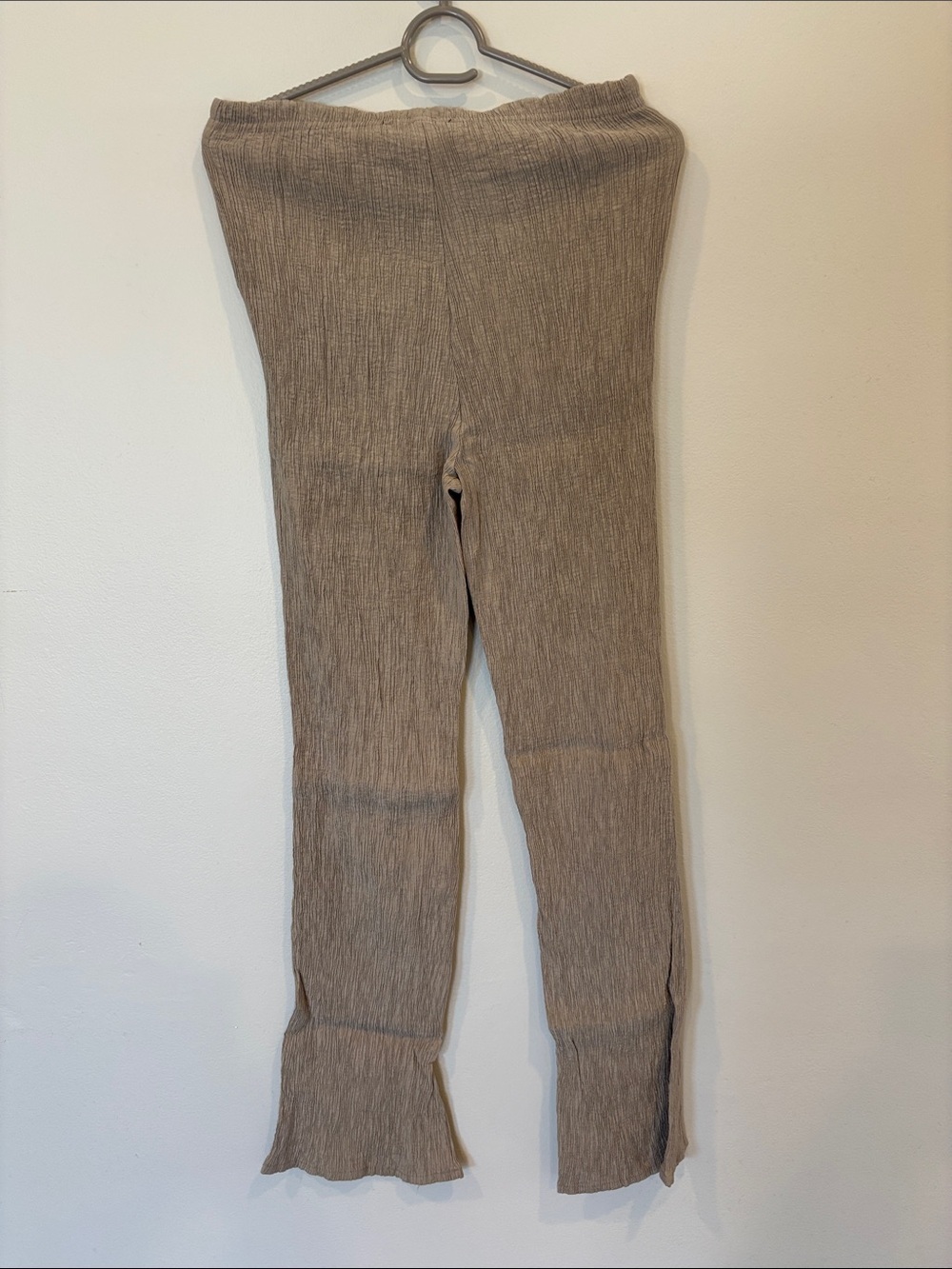 Beige Ribbed Drawstring Knit Pants - Picture 2 of 3